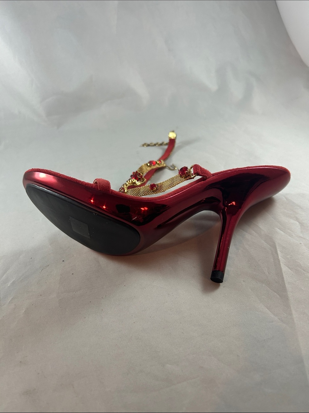 Red Jeweled T-Strap Slingback Heels - Picture 12 of 15